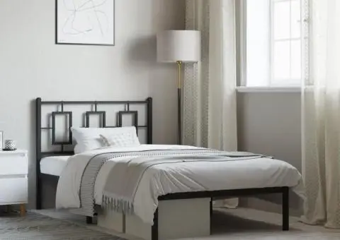 Cadru de pat metalic cu tăblie, negru, 100x190 cm - 1/5