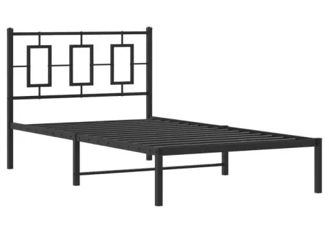 Cadru de pat metalic cu tăblie, negru, 100x190 cm - 3/5