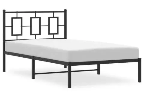 Cadru de pat metalic cu tăblie, negru, 100x190 cm - 4/5