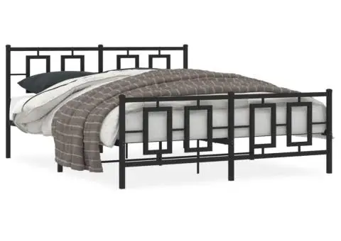 Cadru pat metalic cu tăblie de cap/picioare, negru, 150x200 cm - 2/5