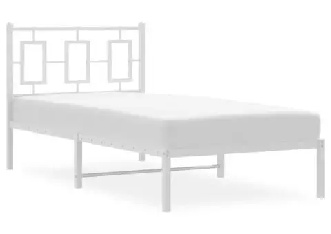 Cadru de pat metalic cu tăblie, alb, 90x190 cm - 4/5