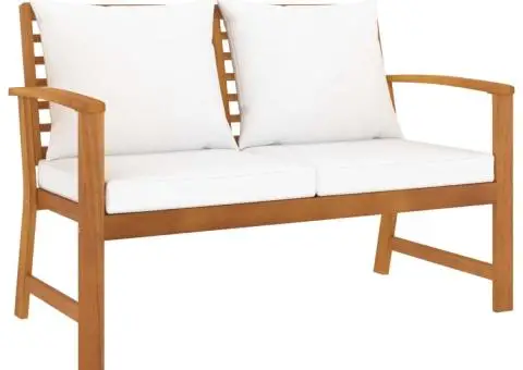 Bancă de grădină, 120 cm, cu pernă crem, lemn masiv de acacia - 1/5