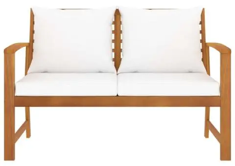 Bancă de grădină, 120 cm, cu pernă crem, lemn masiv de acacia - 2/5