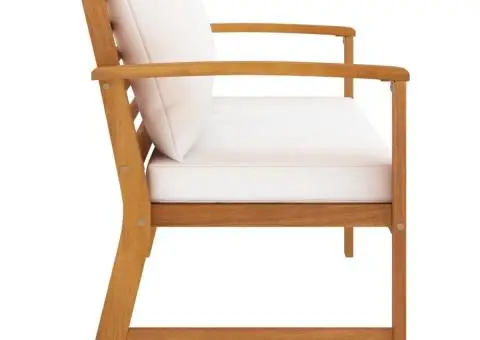 Bancă de grădină, 120 cm, cu pernă crem, lemn masiv de acacia - 3/5