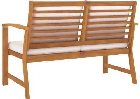 Bancă de grădină, 120 cm, cu pernă crem, lemn masiv de acacia - 4/5