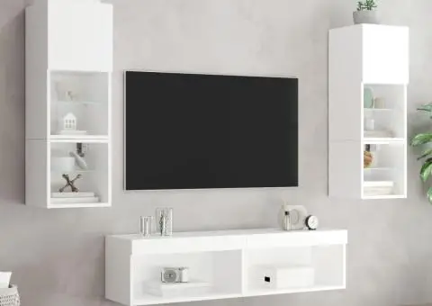 Comode TV cu lumini LED, 2 buc., alb, 60x30x30 cm - 4/5