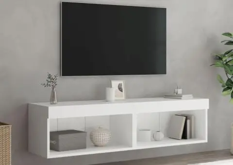 Comode TV cu lumini LED, 2 buc., alb, 60x30x30 cm - 5/5