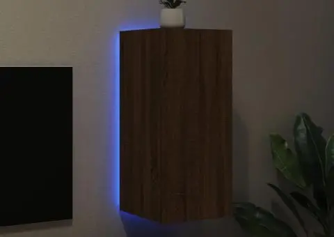 Comodă TV de perete cu lumini LED, stejar maro, 30,5x35x70 cm - 4/5