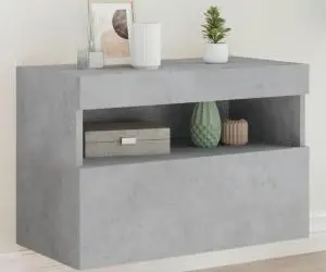 vidaXL Comodă TV de perete cu lumini LED, gri beton, 60x30x40 cm