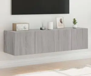 vidaXL Comodă TV de perete cu LED, 2 buc, gri sonoma, 60x35x31 cm