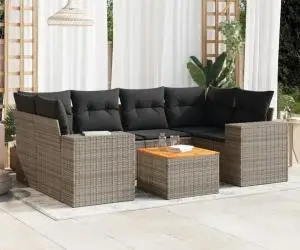 vidaXL Set canapele de grădină, 7 piese, cu perne, gri, poliratan