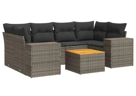 Set canapele de grădină, 7 piese, cu perne, gri, poliratan - 2/3