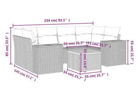 Set canapele de grădină, 7 piese, cu perne, gri, poliratan - 3/3