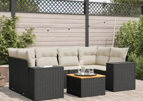 Set canapele de grădină cu perne, 7 piese, negru, poliratan - 1/3