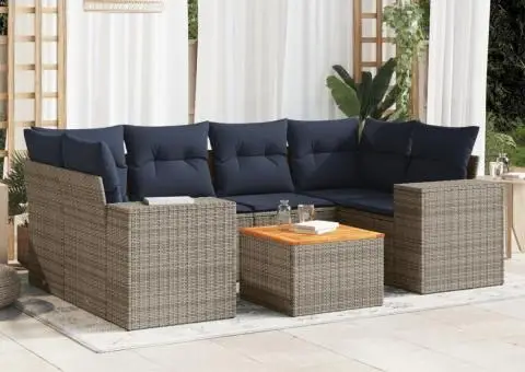 Set canapele de grădină cu perne, 7 piese, gri, poliratan - 1/3