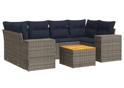 Set canapele de grădină cu perne, 7 piese, gri, poliratan - 2/3