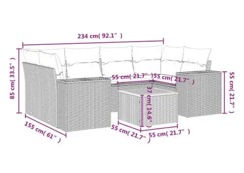 Set canapele de grădină cu perne, 7 piese, gri, poliratan - 3/3