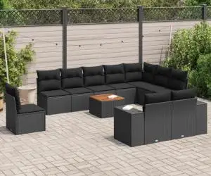 vidaXL Set canapele de grădină cu perne, 11 piese, negru, poliratan