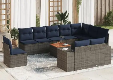 Set canapele de grădină cu perne, 11 piese, gri, poliratan - 1/3