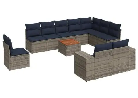 Set canapele de grădină cu perne, 11 piese, gri, poliratan - 2/3