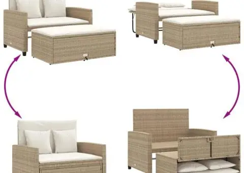 Canapea de grădină cu perne, 2 locuri, bej, poliratan - 5/5