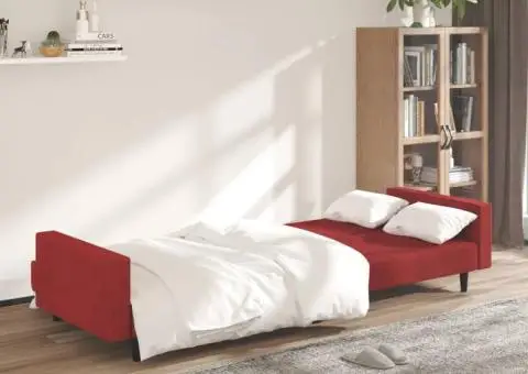 Canapea extensibilă cu 2 locuri, roșu vin, catifea - 3/5