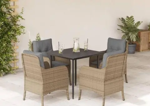 Set mobilier de grădină cu perne, 5 piese, bej, poliratan - 1/5