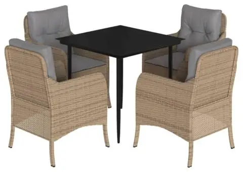 Set mobilier de grădină cu perne, 5 piese, bej, poliratan - 2/5