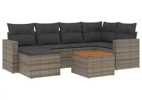 Set canapele de grădină, 7 piese, cu perne, gri, poliratan - 2/3