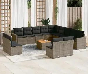 vidaXL Set mobilier de grădină cu perne, 14 piese, gri, poliratan