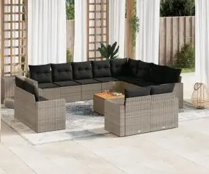 vidaXL Set mobilier de grădină cu perne, 13 piese, gri, poliratan