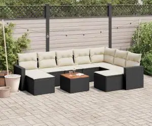 vidaXL Set canapele de grădină cu perne, 10 piese, negru, poliratan