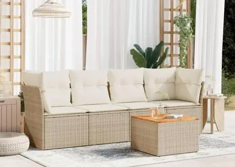 Set canapele de grădină cu perne, 5 piese, bej, poliratan - 1/3