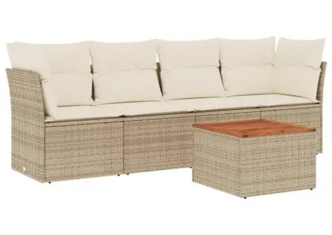 Set canapele de grădină cu perne, 5 piese, bej, poliratan - 2/3