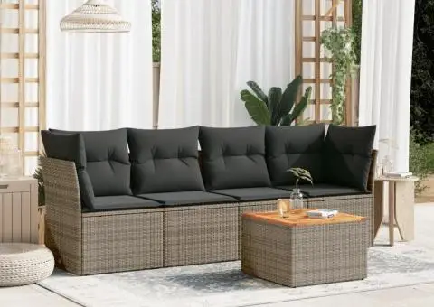 Set canapea de grădină cu perne, 5 piese, gri, poliratan - 1/3