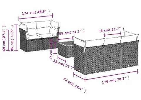 Set canapele de grădină cu perne, 6 piese, bej, poliratan - 3/3