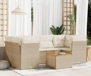 vidaXL Set canapele de grădină, 7 piese, cu perne, bej, poliratan