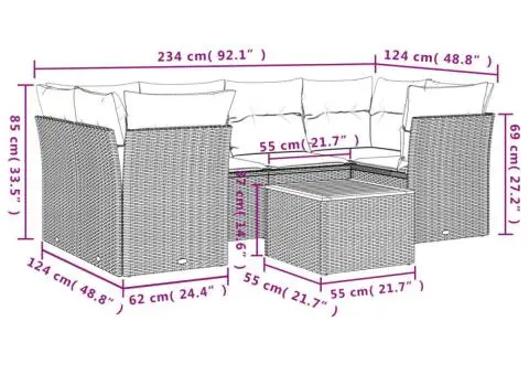 Set canapele de grădină, 7 piese, cu perne, bej, poliratan - 3/3