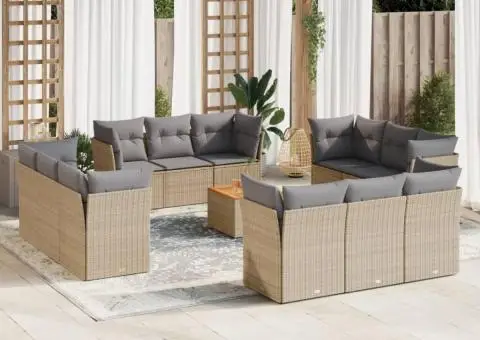 Set canapele de grădină, 13 piese, cu perne, bej, poliratan - 1/3