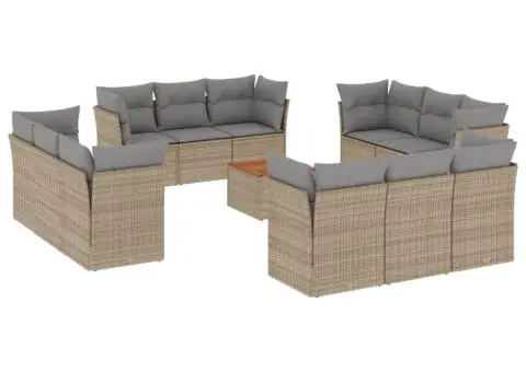 Set canapele de grădină, 13 piese, cu perne, bej, poliratan - 2/3