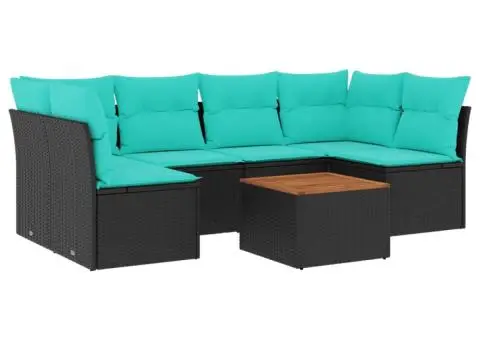 Set canapele de grădină cu perne, 7 piese, negru, poliratan - 2/3