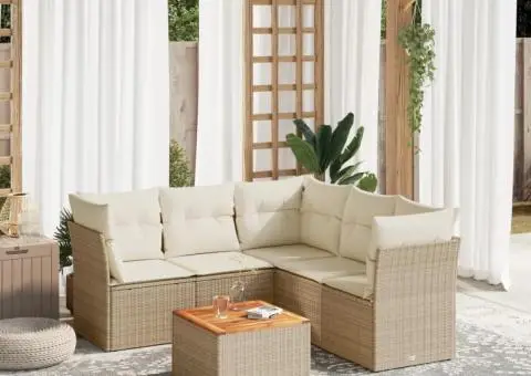 Set canapele de grădină cu perne, 6 piese, bej, poliratan - 1/3