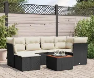 vidaXL Set canapele de grădină cu perne, 7 piese, negru, poliratan