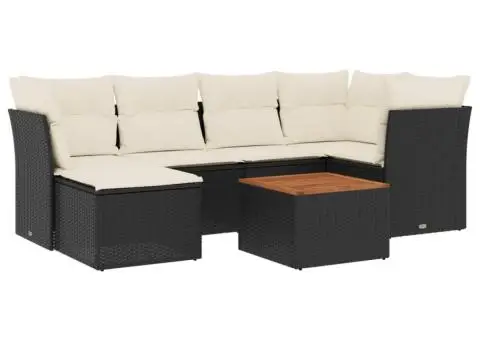 Set canapele de grădină cu perne, 7 piese, negru, poliratan - 2/3