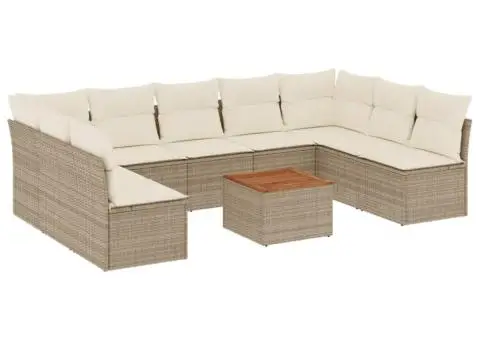 Set canapele de grădină cu perne, 10 piese, bej, poliratan - 2/3