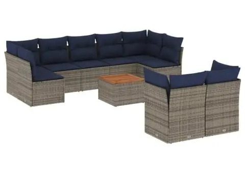 Set canapele de grădină cu perne, 10 piese, gri, poliratan - 2/3