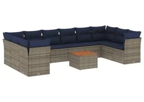 Set canapele de grădină cu perne, 11 piese, gri, poliratan - 2/3