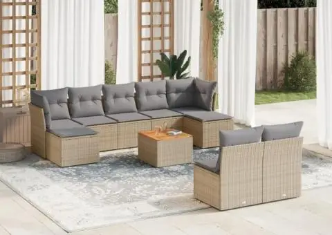 Set canapele de grădină cu perne, 10 piese, bej, poliratan - 1/3