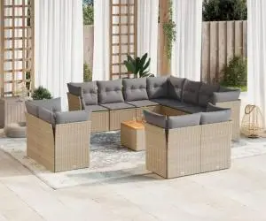 vidaXL Set canapele de grădină cu perne, 12 piese, bej, poliratan