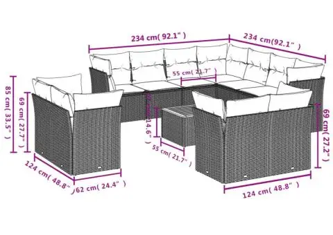 Set canapele de grădină cu perne, 12 piese, bej, poliratan - 3/3